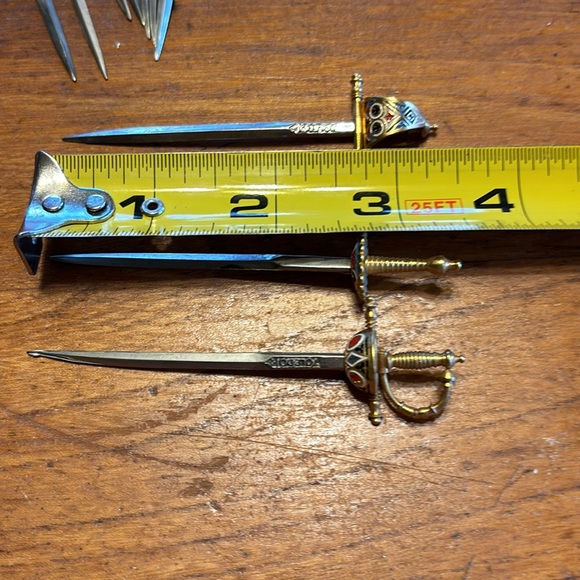 Vintage Toledo Spain gold/silver tone hand decorated 24 appetizer picks & stand - Picture 9 of 13